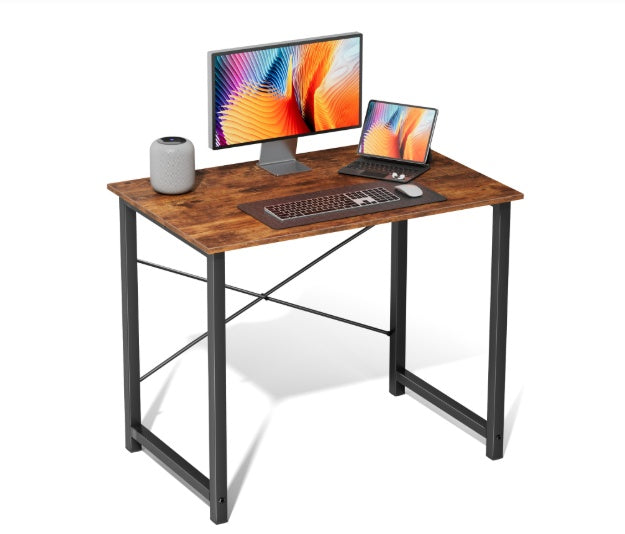 Computer Desk For Home Office, Modern Study Work Table Simple Style For Bedroom, Writing Desks With X-Shaped Reinforcement, Rust