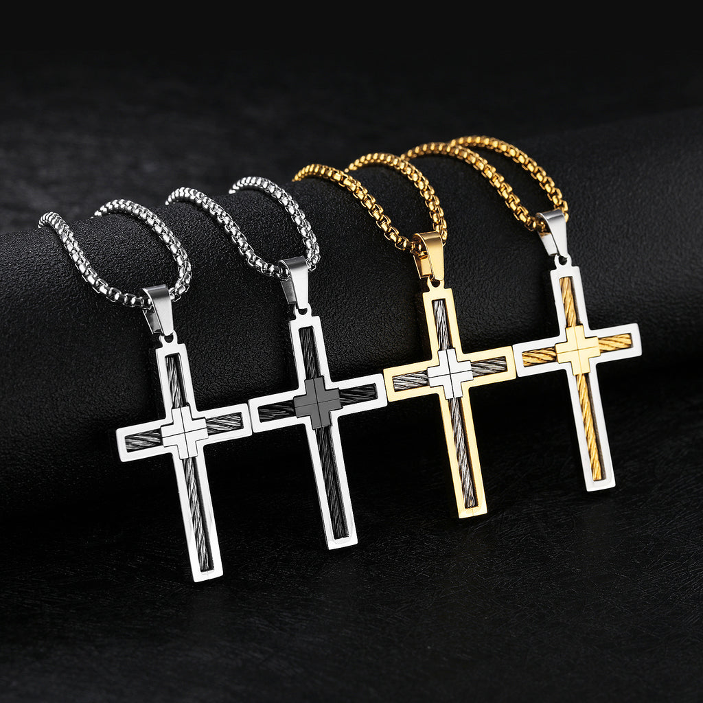 Titanium Steel Cross Men's Necklace with Chain