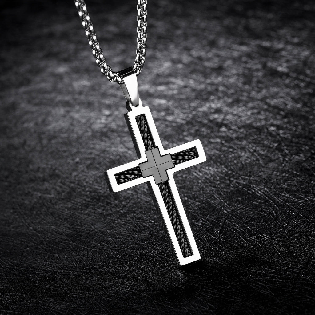 Titanium Steel Cross Men's Necklace with Chain