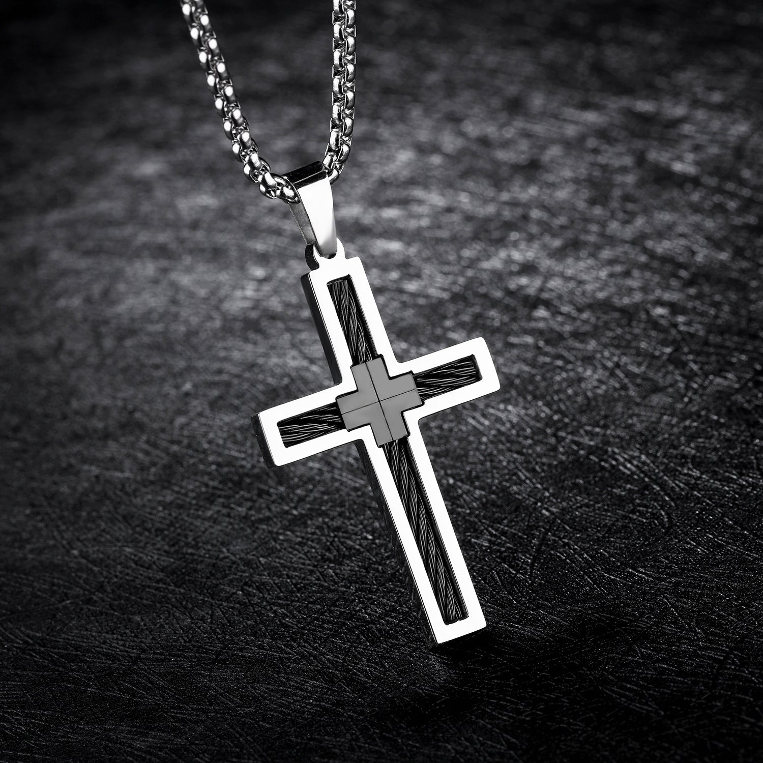 Titanium Steel Cross Men's Necklace with Chain