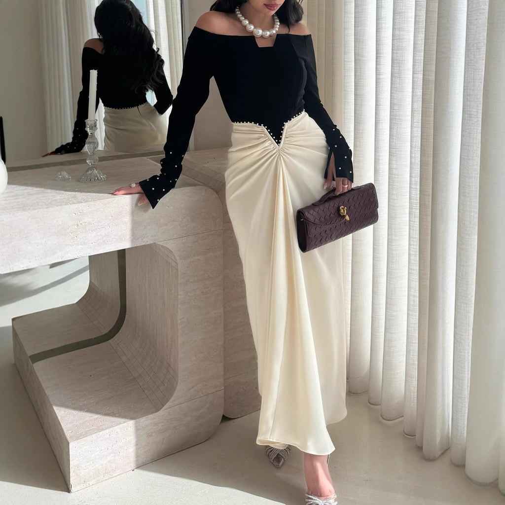 Women's Pearl Embellished Color-Block Sheath Dress