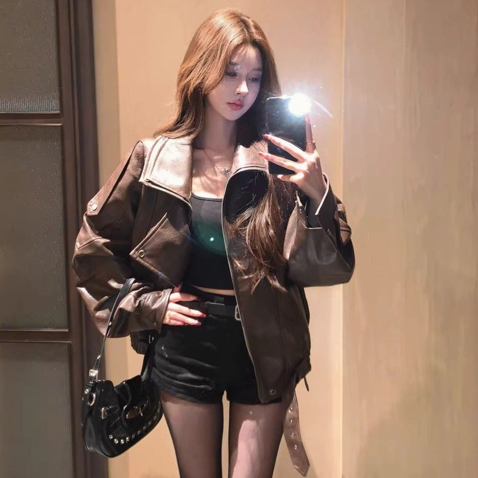Women's Vintage Zippered Lapel Jacket