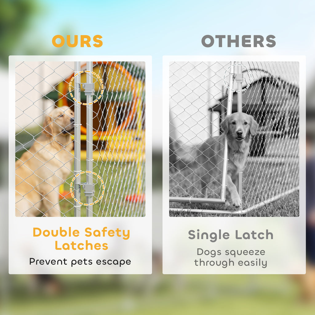 Heavy Duty Outdoor Dog Kennel with Waterproof Roof, 2 Secure Latches, Chain Link Dog Run for Backyard, 20' x 15' x 8'