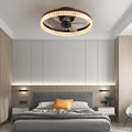 20  Brown Ceiling Fan With LED Light -Modern Flush Mount Fan Light For Bedroom, Living Room, And Home Decor With Crystal Ring Design