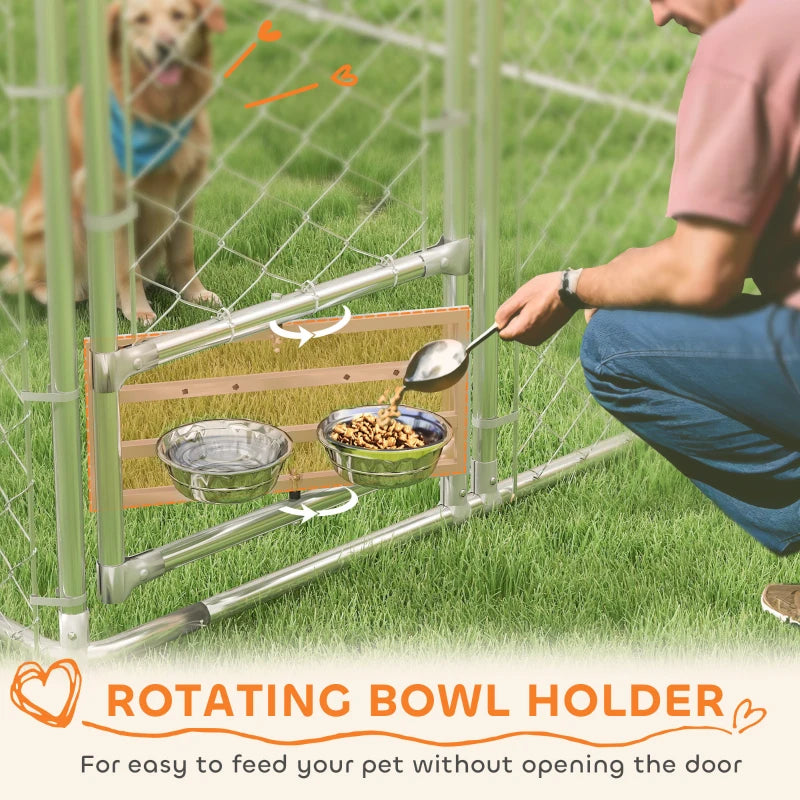 Galvanized Chain Link Large Outdoor Dog Kennel With Waterproof & UV-Resistant Cover, For M&L Dogs, 19.7' X 7.5' X 7.5'