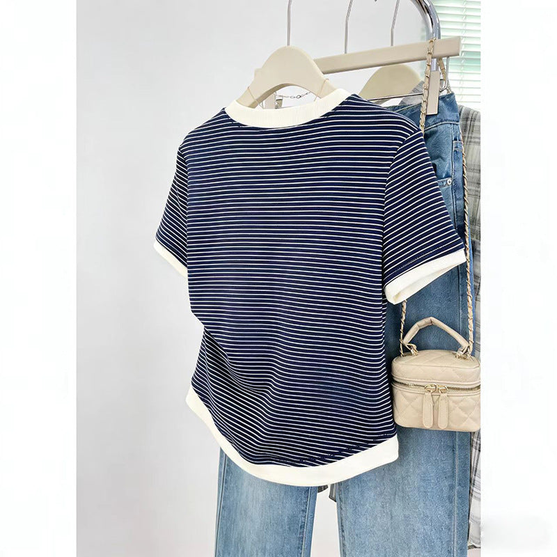 Womens Striped Loose-fitting Slimming Casual Top