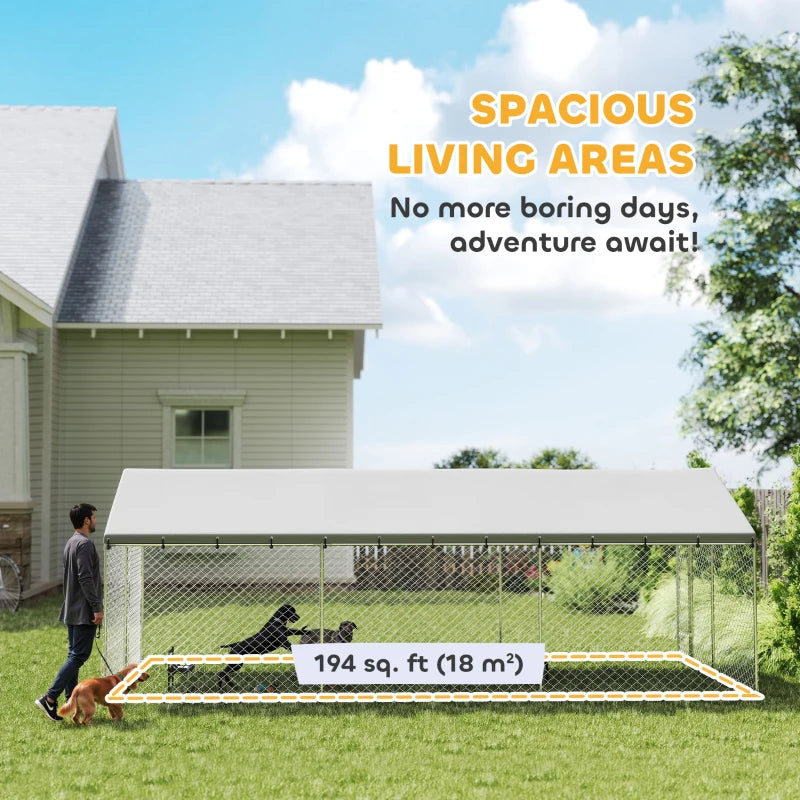 Heavy Duty Outdoor Dog Kennel With Waterproof Roof, 2 Secure Latches, Chain Link Dog Run For Backyard, 20' X 10' X 7'For Multiple Packages, Please Pay Attention To The Detailed Dimensions And Weight
