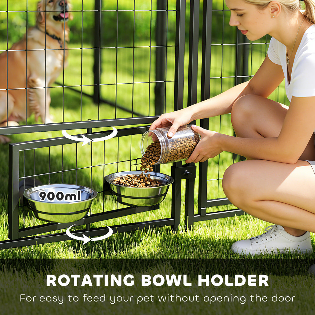 9.8' x 9.8' x 6' Outdoor Dog Kennel, Dog Kennel Outside Run with 360° Rotating Bowls, Waterproof & UV Resistant Cover