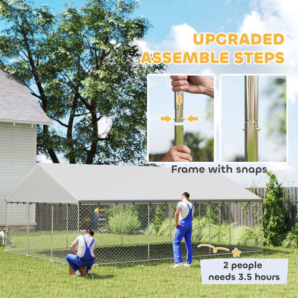 Heavy Duty Outdoor Dog Kennel with Waterproof Roof, 2 Secure Latches, Chain Link Dog Run for Backyard, 20' x 15' x 8'