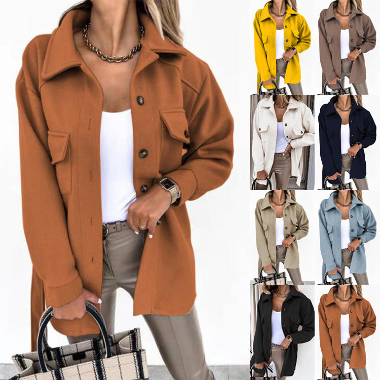 Women's Lapel Single-Breasted Belted Coat