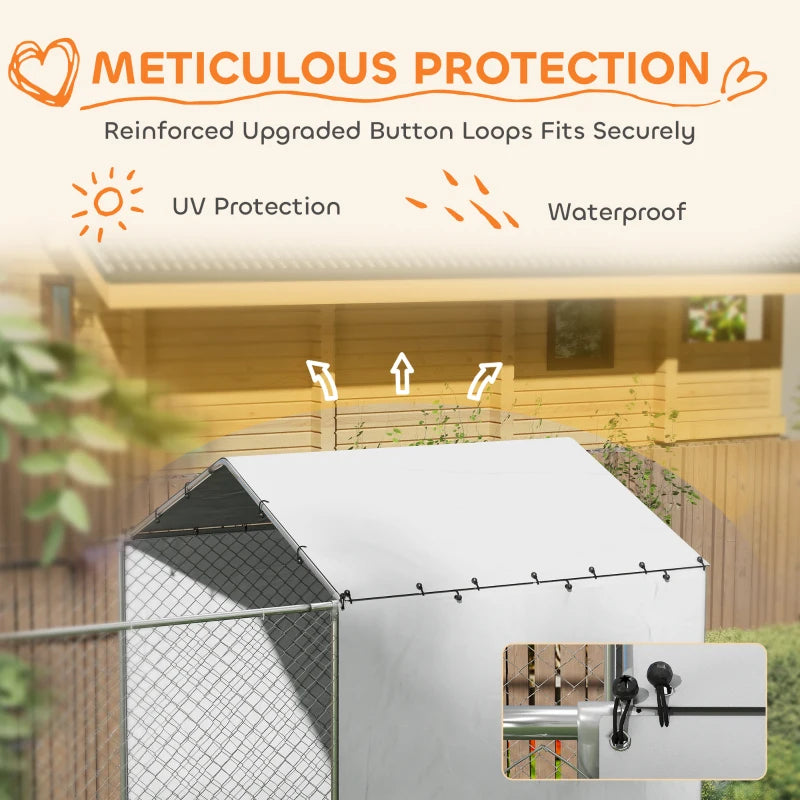 Galvanized Chain Link Large Outdoor Dog Kennel With Waterproof & UV-Resistant Cover, For M&L Dogs, 19.7' X 7.5' X 7.5'