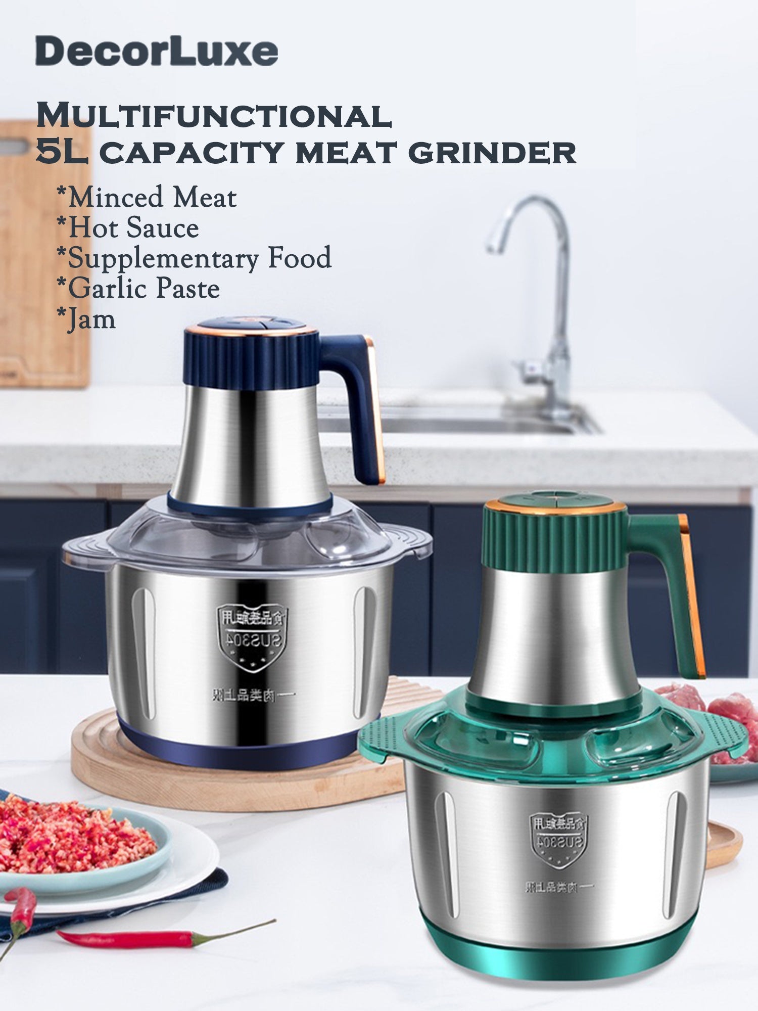 5L Electric Meat Grinder Heavy Duty - Food Processor Mixer & Chopper, Sausage Maker, Kitchen Helper, UK Plug