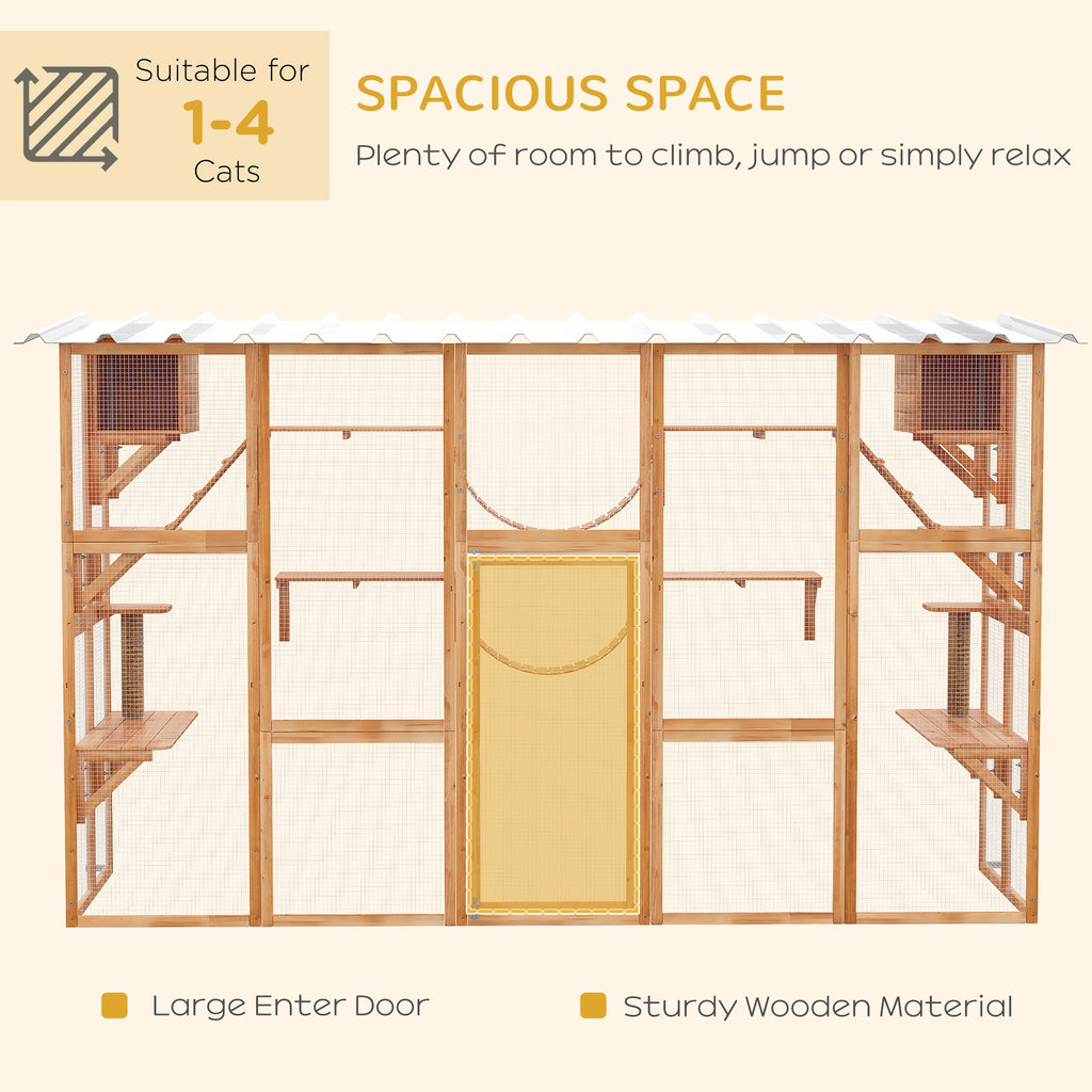 Large Catio with Multiple Shelves & Bridges, Catio with Ramps, Cat Window Box Enclosure for Outdoor Use, Orange