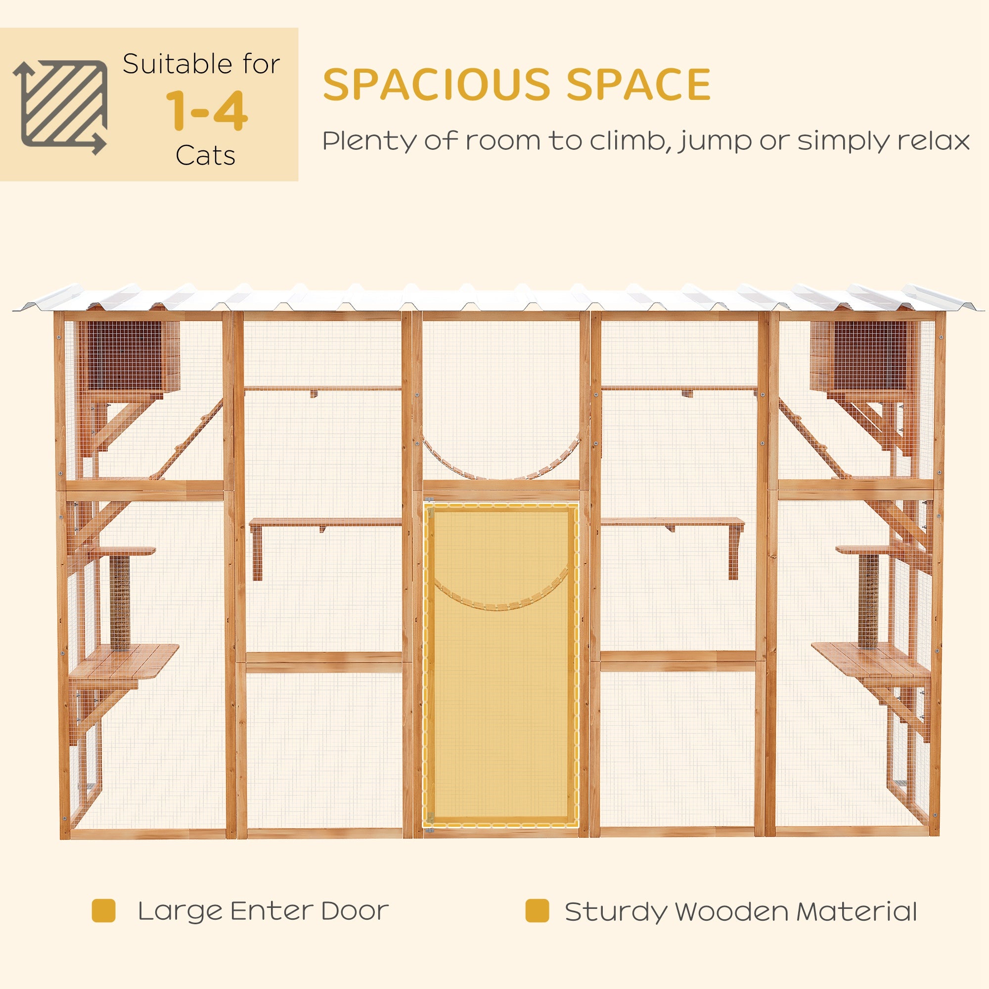 Large Catio with Multiple Shelves & Bridges, Catio with Ramps, Cat Window Box Enclosure for Outdoor Use, Orange