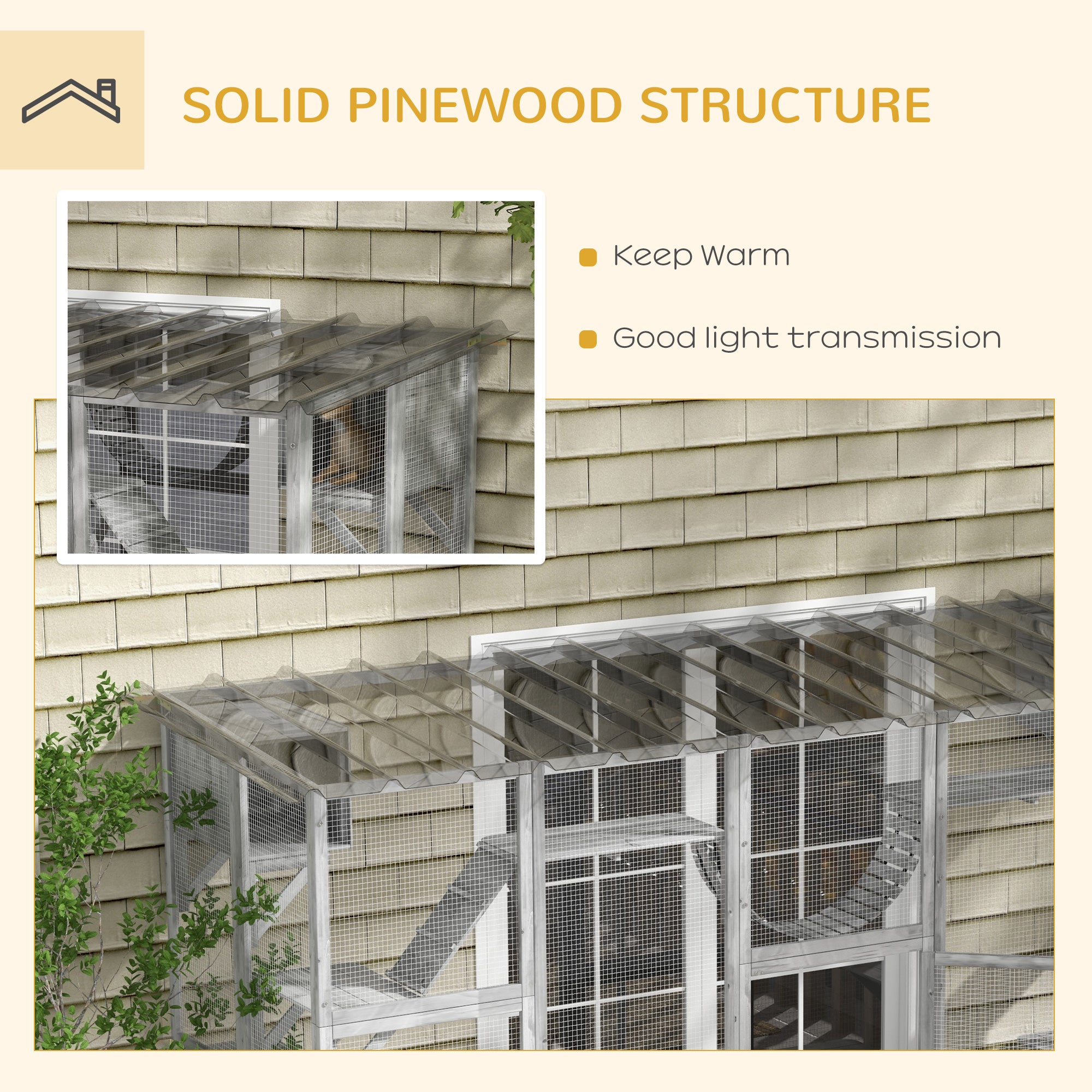 Catio Playground Cat Window Box Outside Enclosure for Multiple Cats w/ Shelves & Bridges, Gray