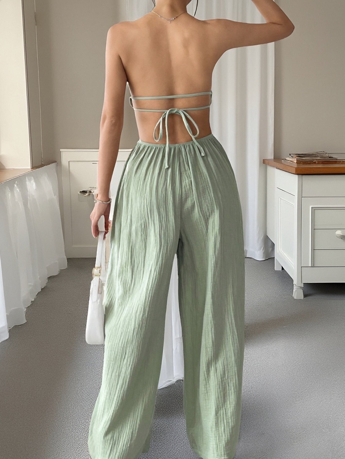Women's Sexy Strapless Solid Color Jumpsuit
