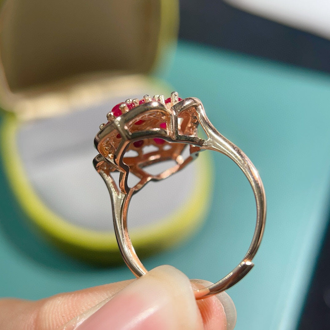 Floral Ruby Ring S925 Silver Electroplated