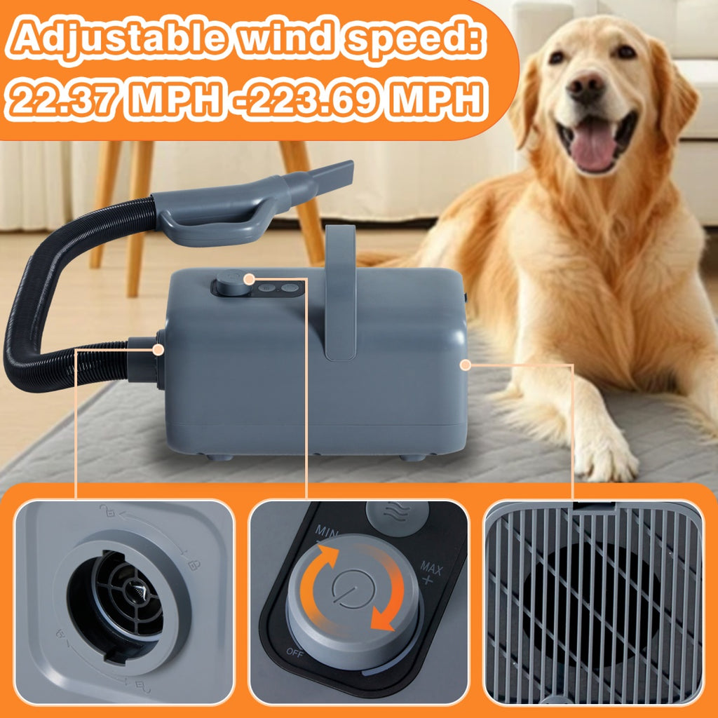 1550W High Velocity Pet Blow Dryer With Heater For Grooming, Speed Temperature Adjustable Dog Blower Grooming Dryer With 4 Nozzles
