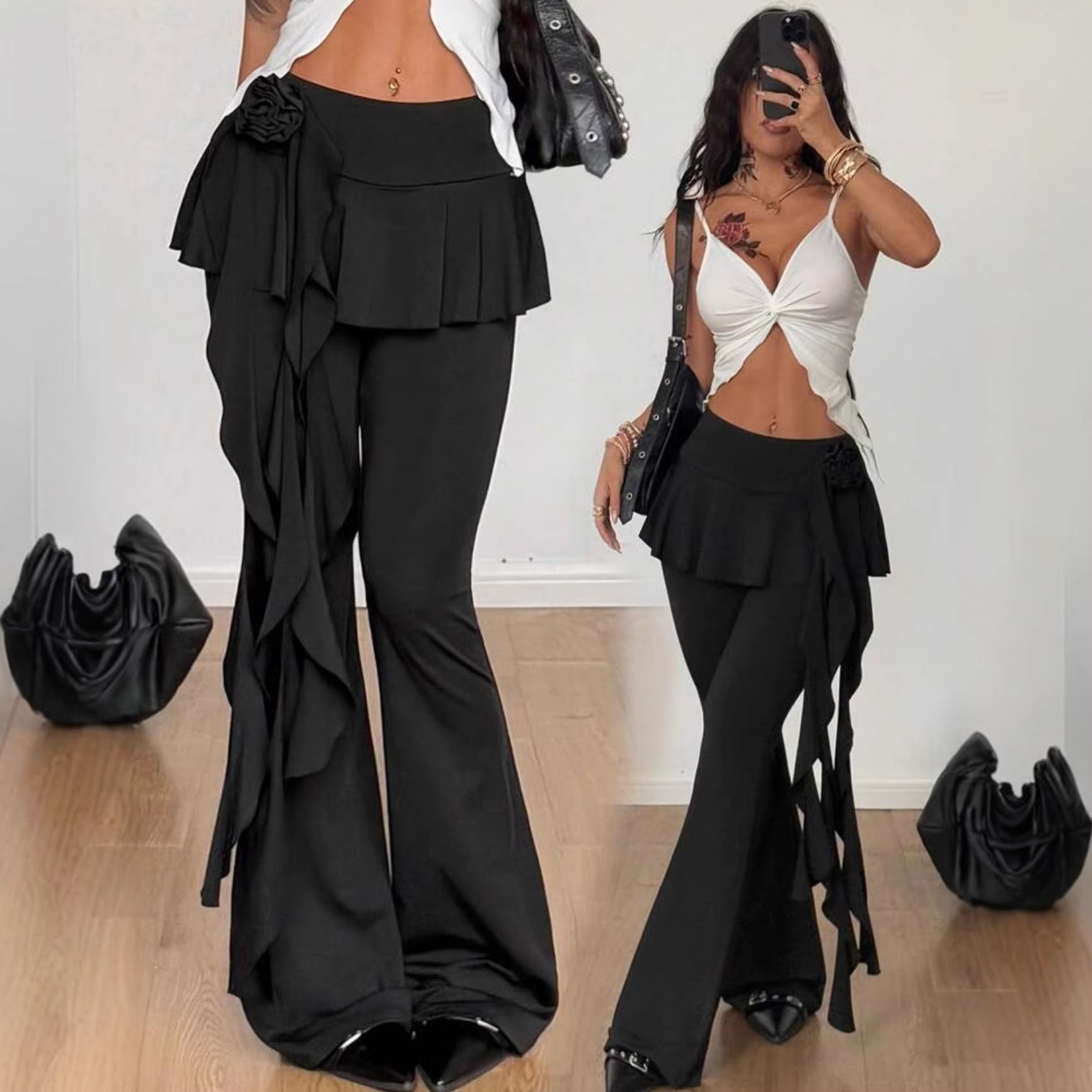 Black Casual Slimming Bootcut Pants