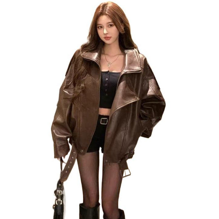 Women's Vintage Zippered Lapel Jacket