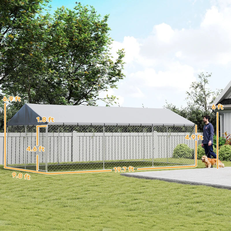 Heavy Duty Outdoor Dog Kennel With Waterproof Roof, 2 Secure Latches, Chain Link Dog Run For Backyard, 20' X 10' X 7'For Multiple Packages, Please Pay Attention To The Detailed Dimensions And Weight
