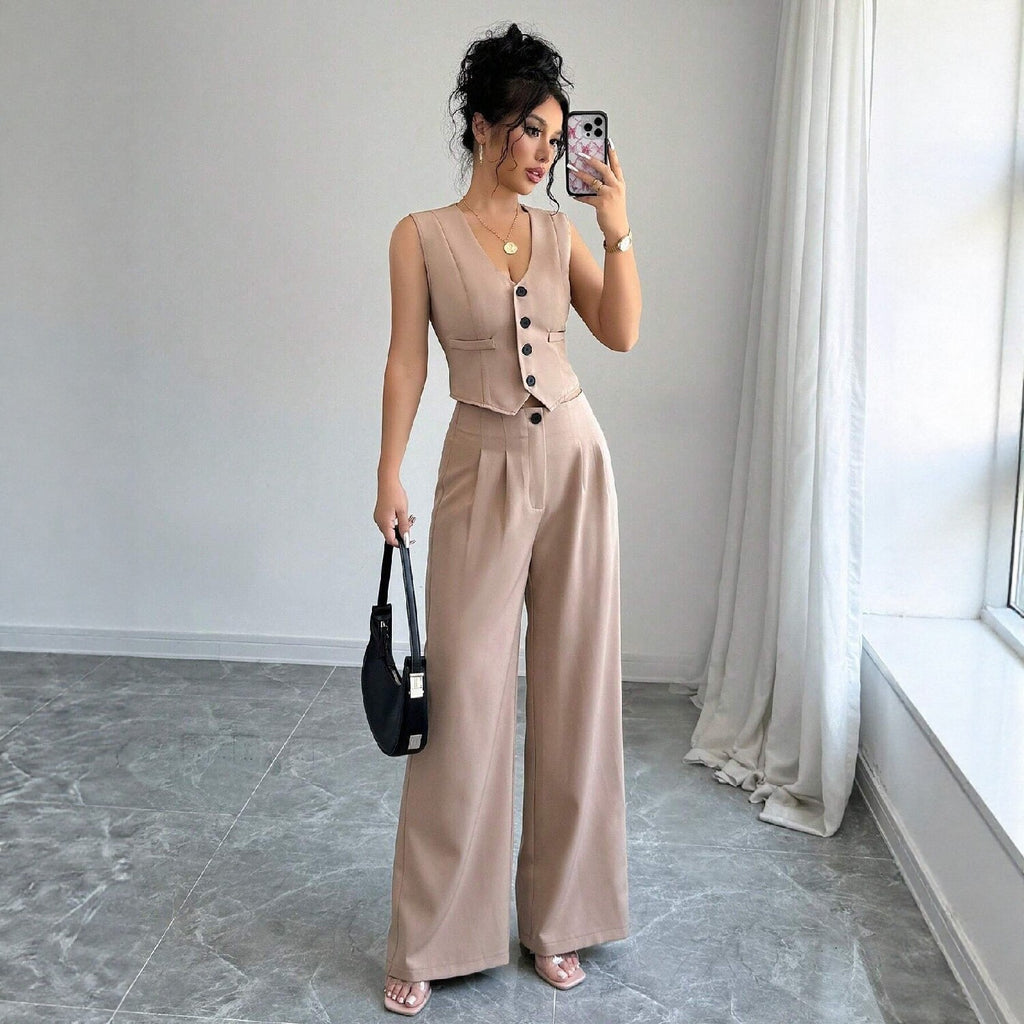Chic Tweed-Style Vest & Pants Co-ord Set