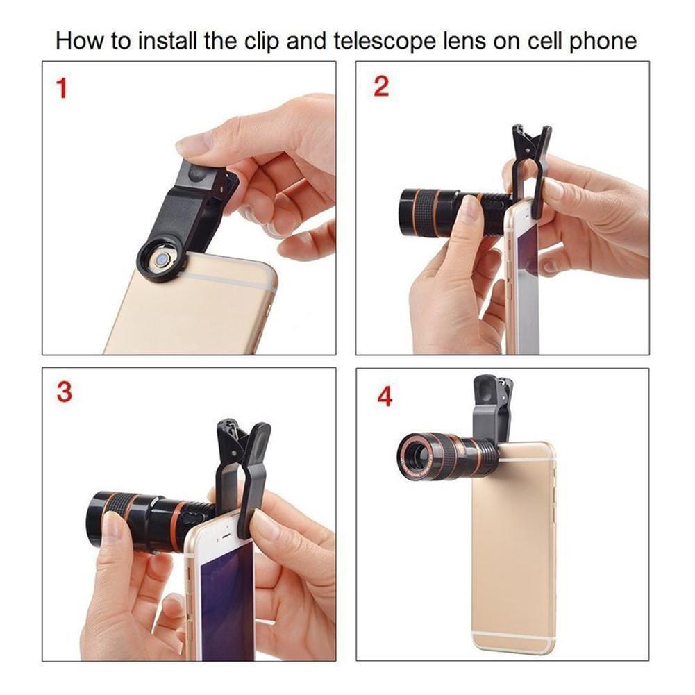 8X Optical Zoom Clip-On Telescope Lens for Smartphones
