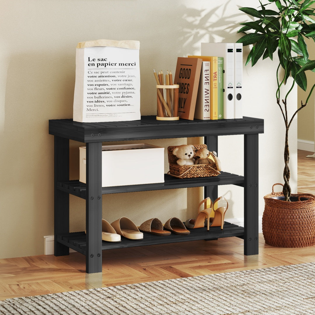 Three-tier Shoe Rack Bench, Bamboo Entrance Storage Organizer, Front Door Entrance Shoe Rack