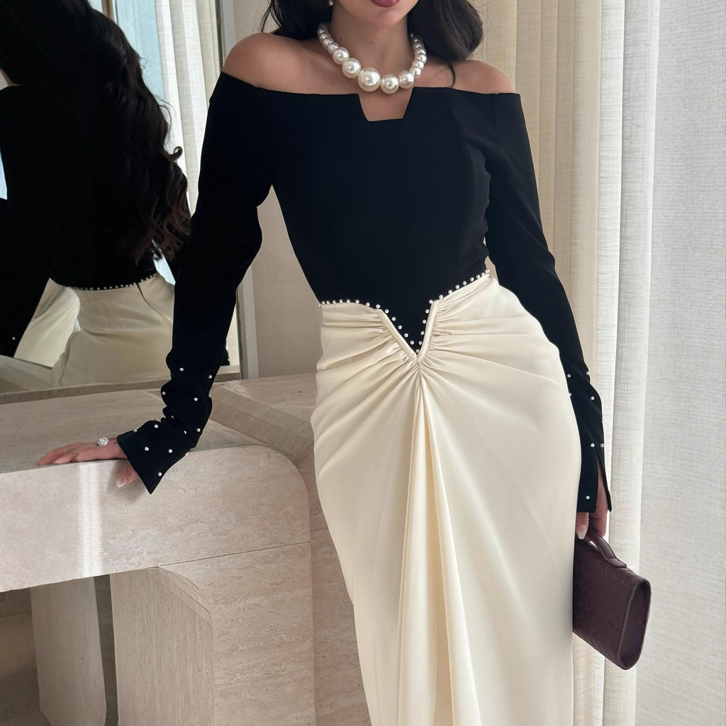 Women's Pearl Embellished Color-Block Sheath Dress