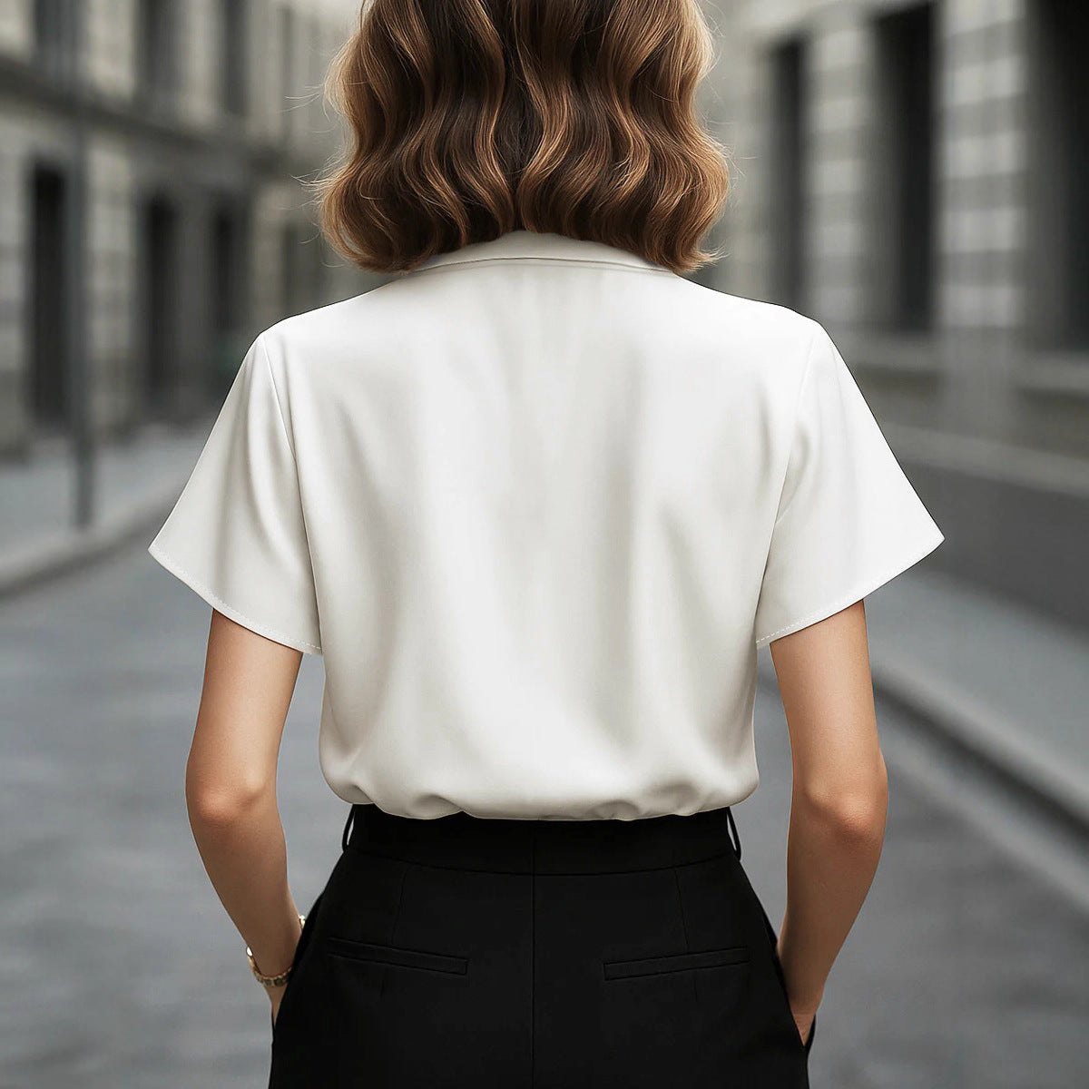 Loose-fit White Womens Shirt With A Designer Touch Short Sleeves