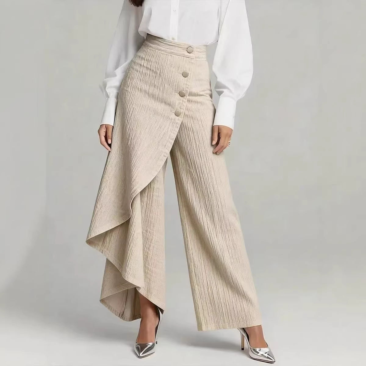 Women's Wide-Leg Ruffled Button Trousers