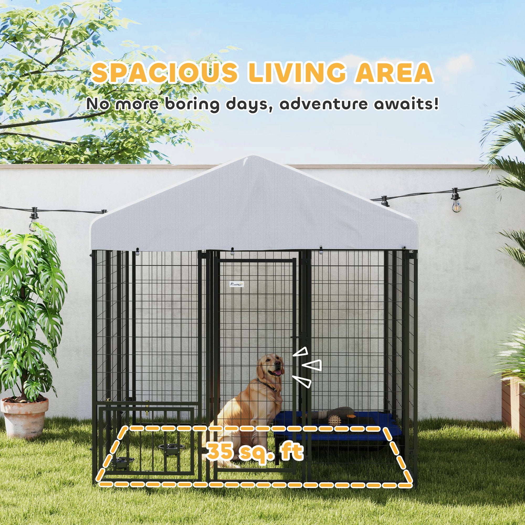 5.9' x 5.9' x 6' Outdoor Dog Kennel with Roof, Rotating & 4-Level Adjustable Bowls