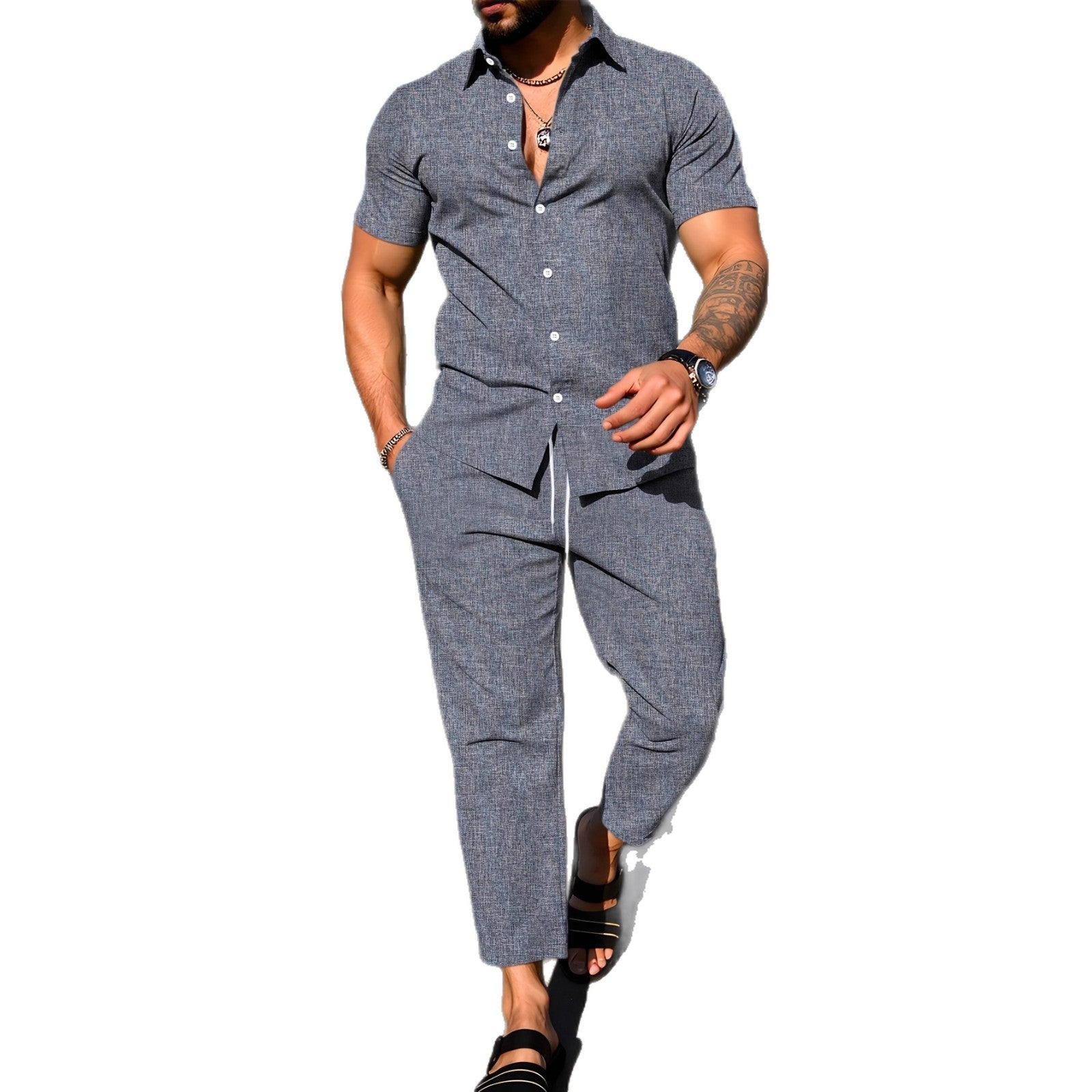 Short-sleeve Shirt And Trousers Casual Summer Set
