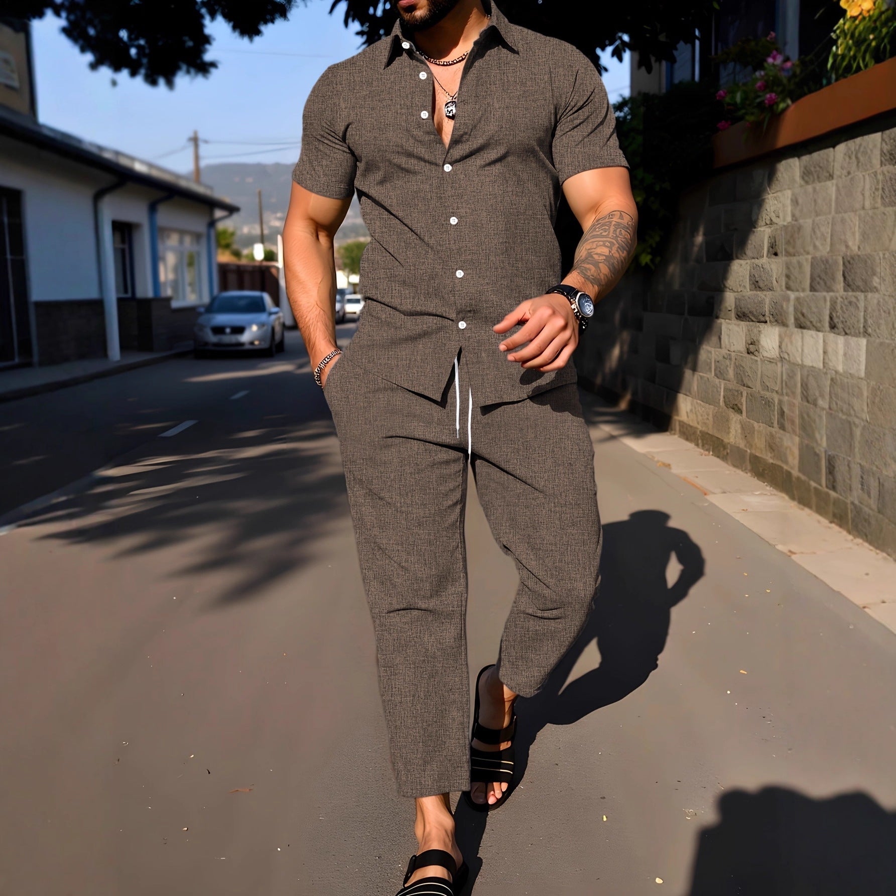 Short-sleeve Shirt And Trousers Casual Summer Set