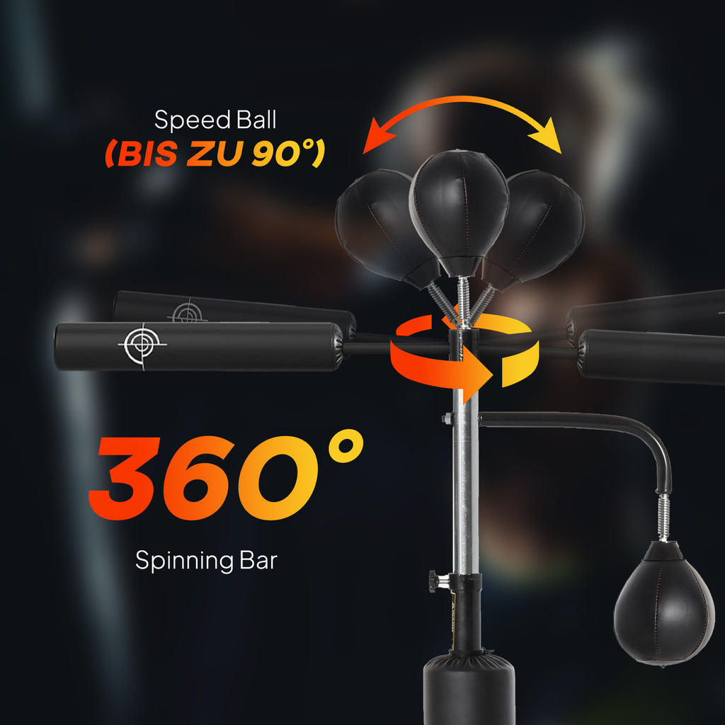 Soozier 4-in-1 Boxing Punching Bag Stand with 2 Speedballs, 360° Relax Bar, & PU-Wrapped Bag & Adjustable Height, Black