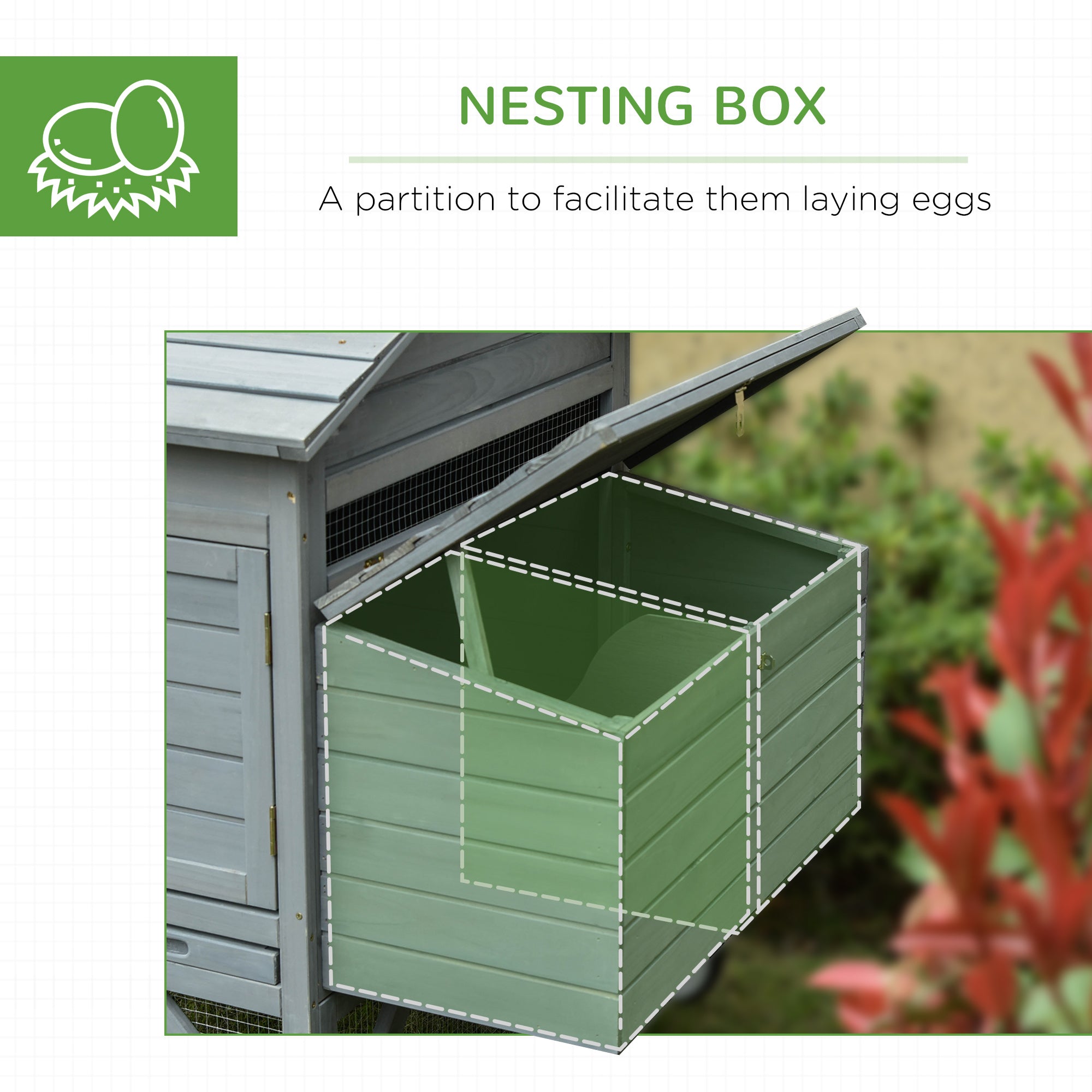 96.5" Chicken Coop Wooden Hen House Poultry Cage Pen Portable with Wheels and Nesting Box, Chicken Cage for Backyard Outdoor, Gray