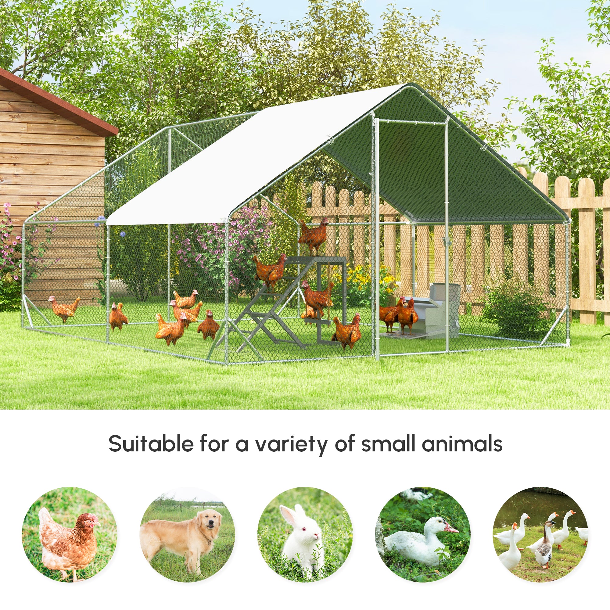 Large Metal Chicken Coop with Waterproof and Anti-UV Cover for Yard, Outdoor, Duck, Rabbit, 9.2' x 24.9' x 6.5'