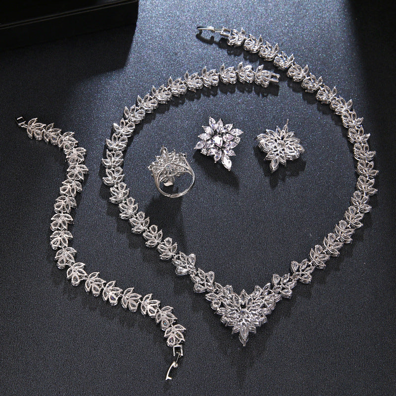 Zircon Copper Handcrafted Jewelry Set – Earrings, Necklace, Bracelet & Ring