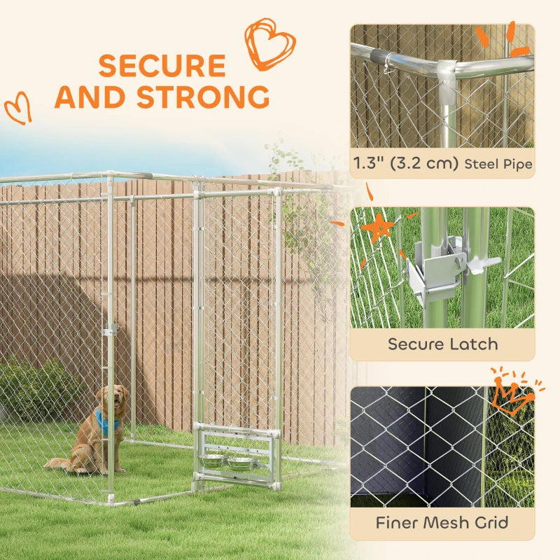 Galvanized Chain Link Large Outdoor Dog Kennel With Waterproof & UV-Resistant Cover, For M&L Dogs, 19.7' X 7.5' X 7.5'