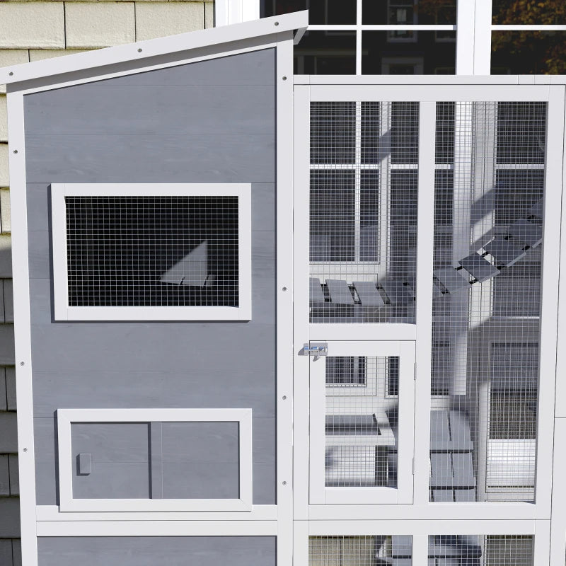 Large Wooden Catio Outdoor, Cat Enclosure W 4 Tier Resting Rooms, 3 Platforms, 1 Soft Ladder, 2 Ramps, 1 Hammock,Multiple Packages Will Be Shipped,Please Pay Attention To The Dimensions And Weight