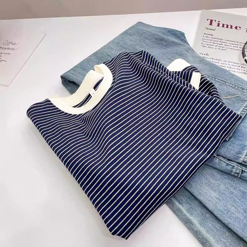 Womens Striped Loose-fitting Slimming Casual Top