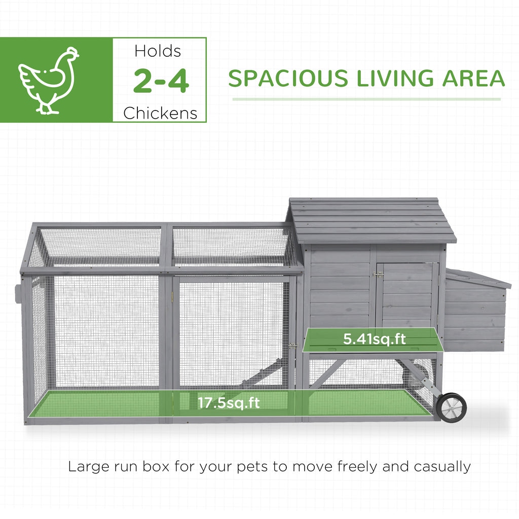 96.5" Chicken Coop Wooden Hen House Poultry Cage Pen Portable with Wheels and Nesting Box, Chicken Cage for Backyard Outdoor, Gray