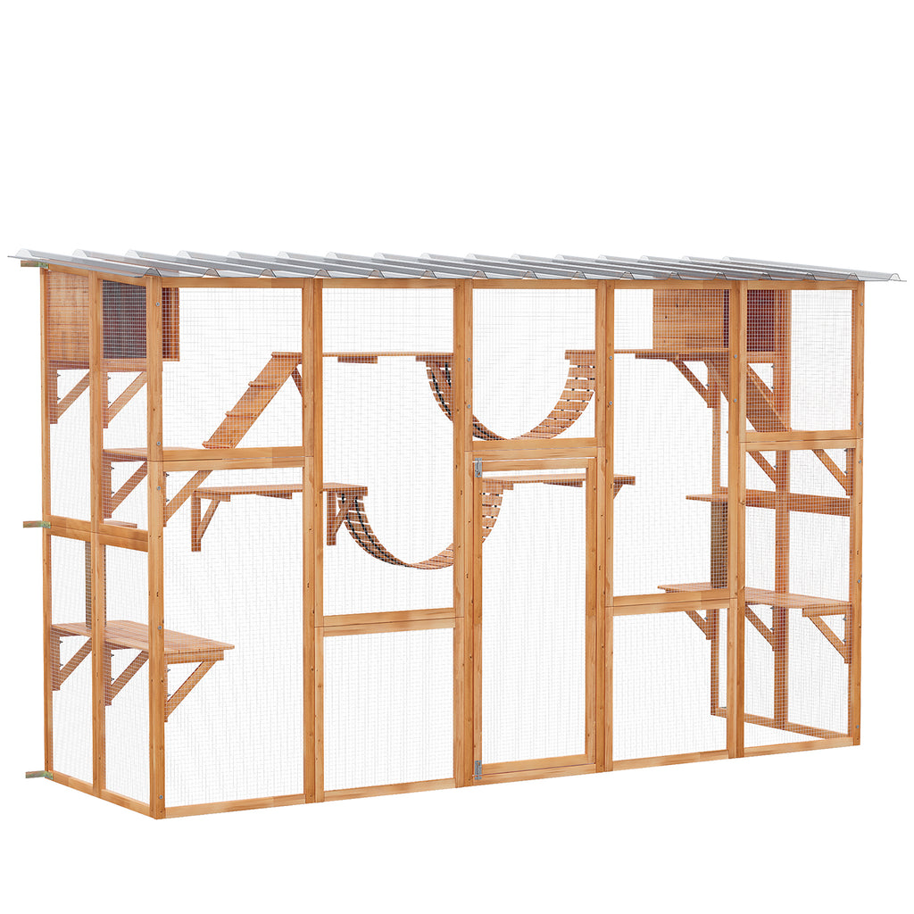 Large Catio with Multiple Shelves & Bridges, Catio with Ramps, Cat Window Box Enclosure for Outdoor Use, Orange