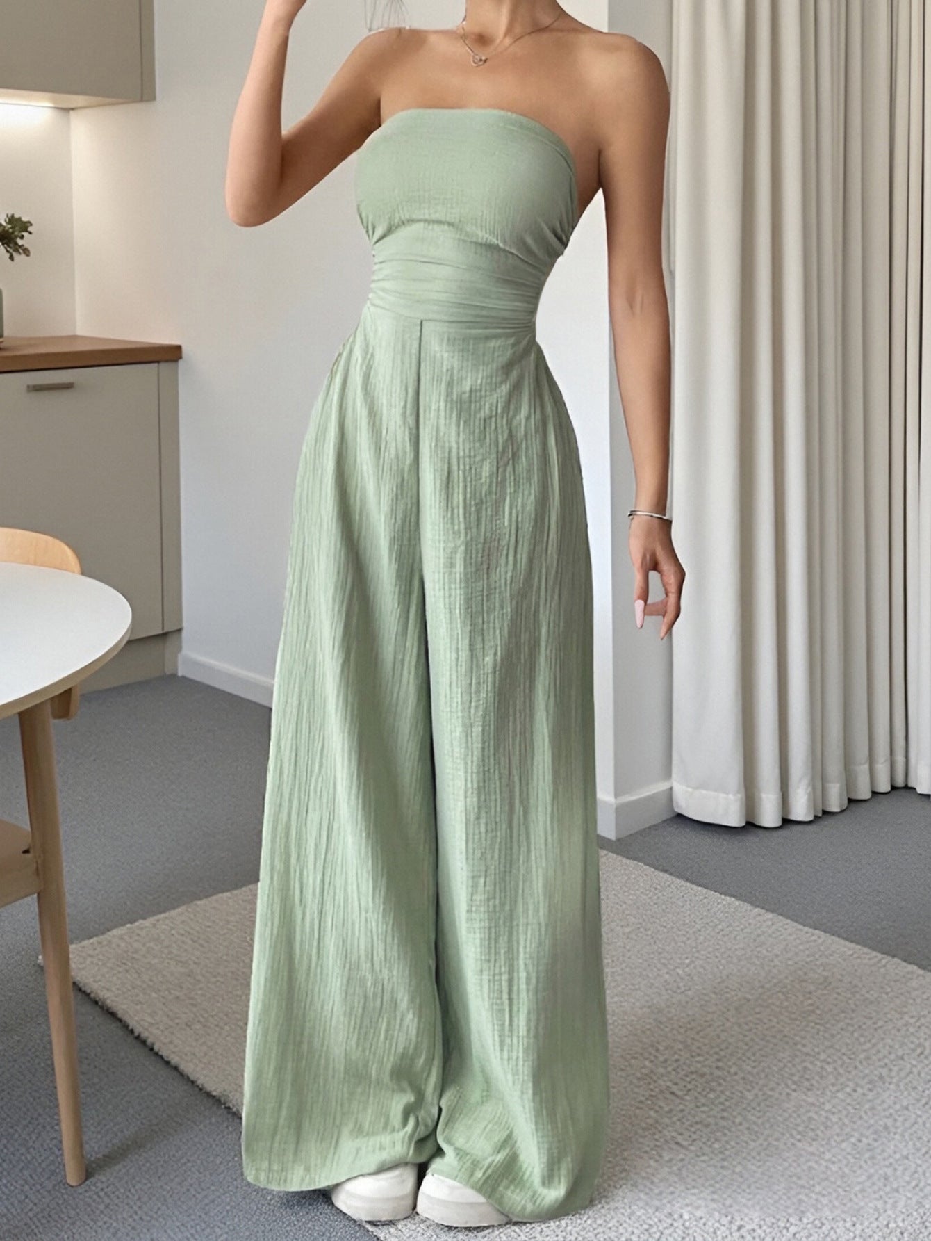 Women's Sexy Strapless Solid Color Jumpsuit