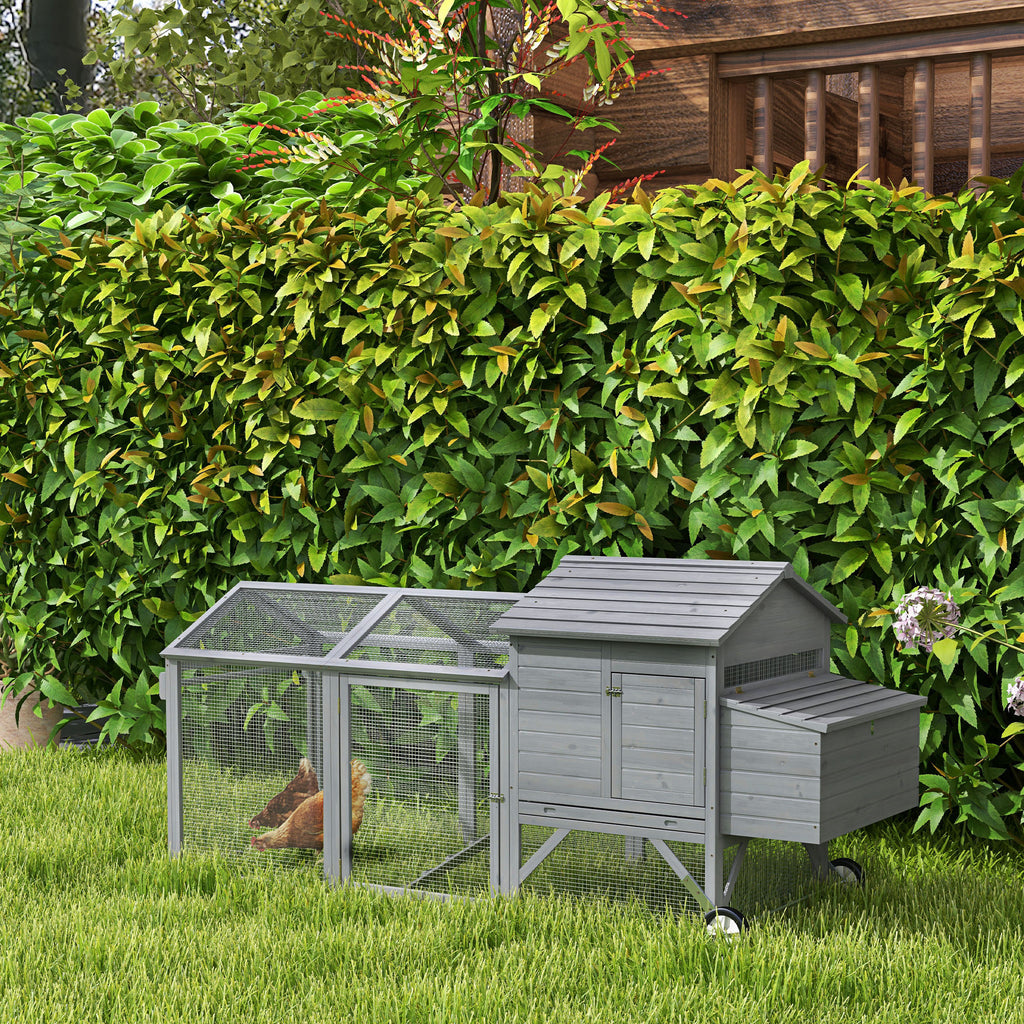96.5" Chicken Coop Wooden Hen House Poultry Cage Pen Portable with Wheels and Nesting Box, Chicken Cage for Backyard Outdoor, Gray
