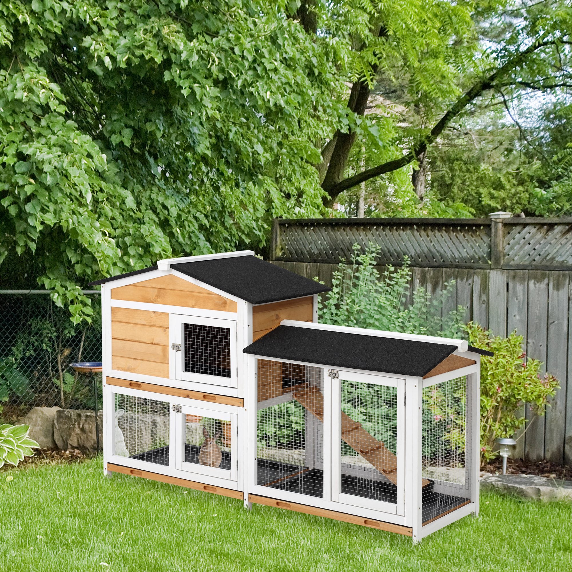 2 Storey Rabbit Hut Wooden Bunny Hut Small Animal House With Ramp