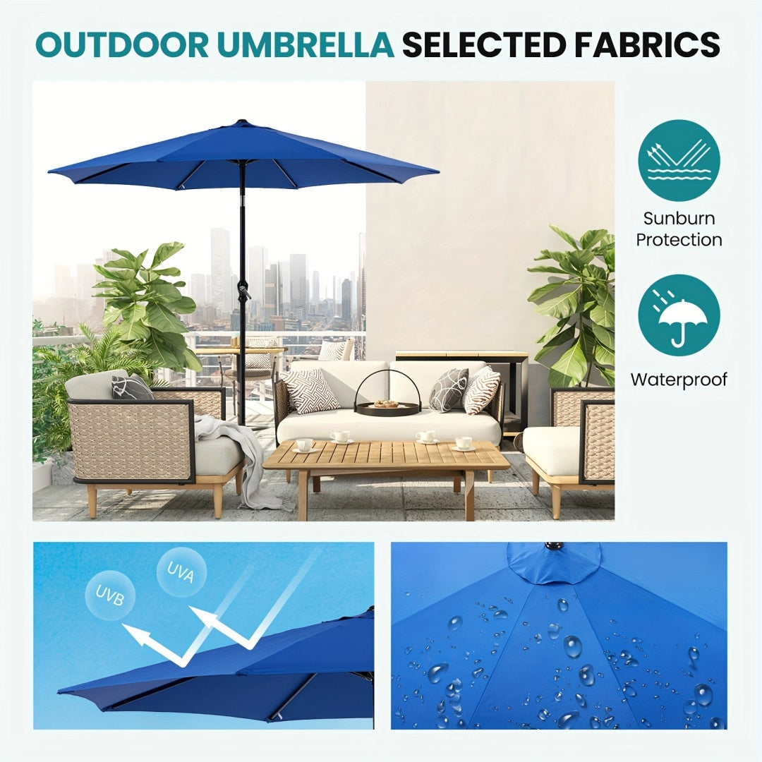 Outdoor Patio Umbrella With Push Button Tilt And Crank, Market Umbrella 8 Sturdy Ribs UV Protection Waterproof For Garden, Backyard, Red