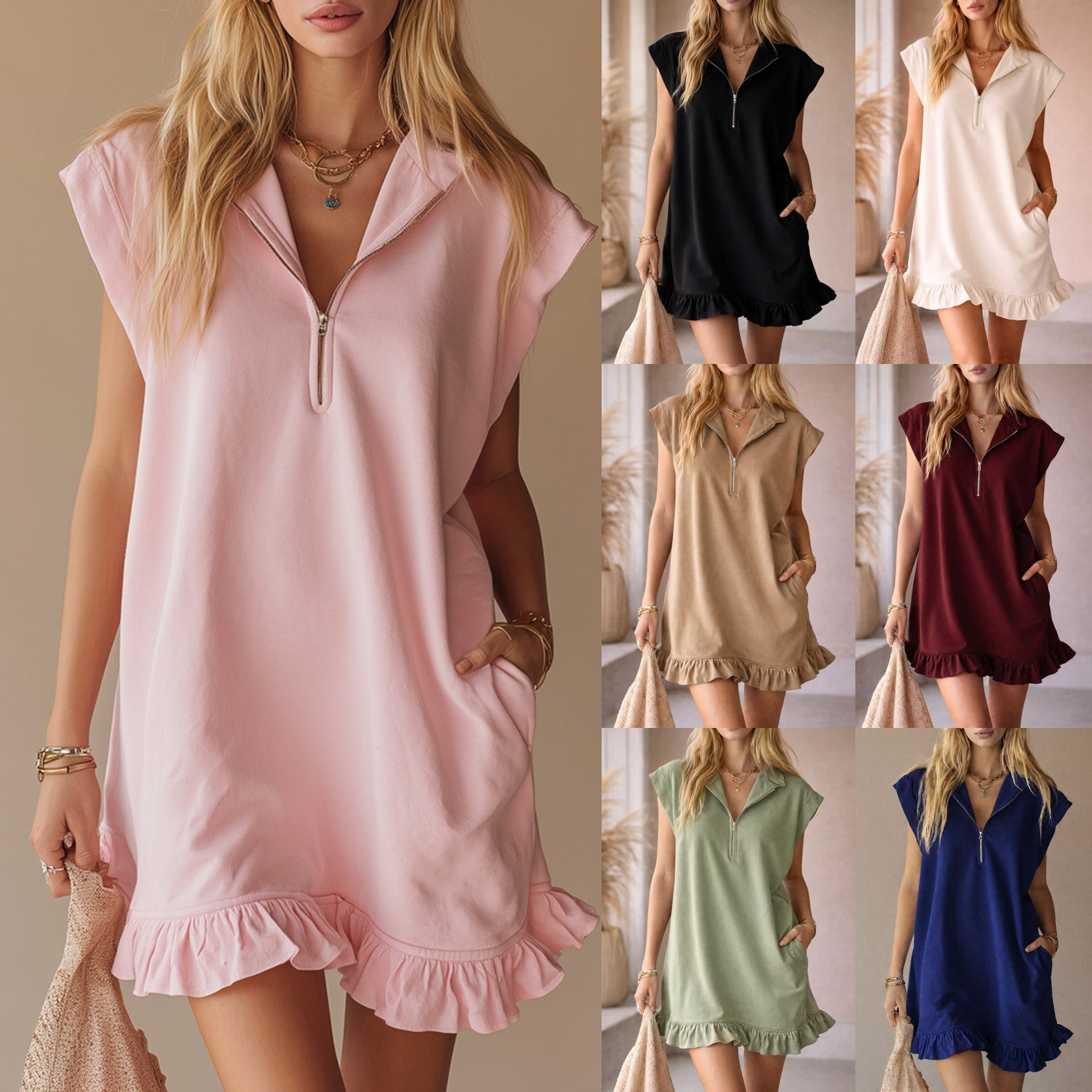 Women's V-Neck Sleeveless Summer Dress with Pockets