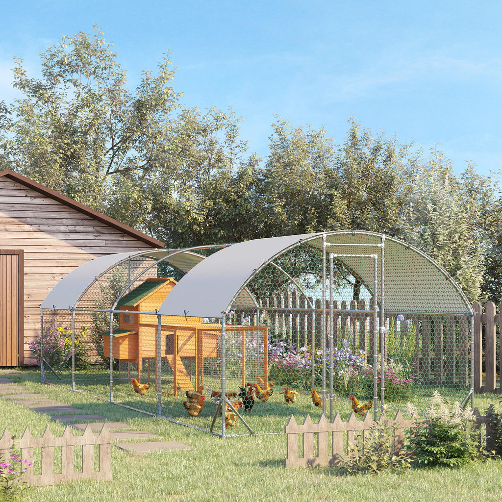 Large Metal Chicken Coop with Waterproof and Anti-UV Cover for Yard, Outdoor, Duck, Rabbit, 9.2' x 24.9' x 6.5'
