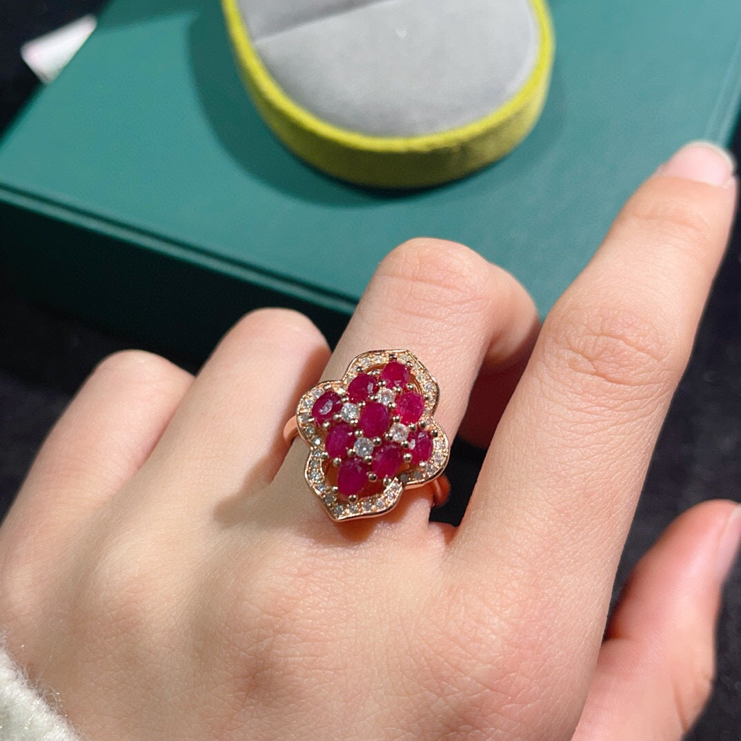 Floral Ruby Ring S925 Silver Electroplated